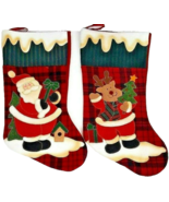 Christmas Stockings 18&quot; Long 1 Santa Clause and 1 Moose Fluffy Polyester - $13.09