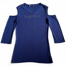 Vintage Bebe Women’s Cold Shoulder Top Sz XS Ribbed Blue Bling Studded L... - $15.79