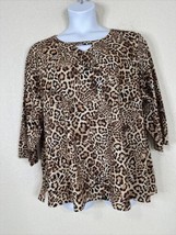 Allison Daley Womens Plus Size 3X Animal Print Keyhole Shirt 3/4 Sleeve - $14.09