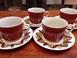 Set 4 Mikasa Vintage 70s Epiqure One Parade Coffee Mugs Tea Cups Saucers... - $49.99
