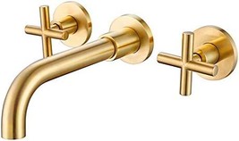 Bathroom Faucet Brushed Gold, Wall Mounted Bathroom Sink Faucet Double, Deoler - £51.95 GBP