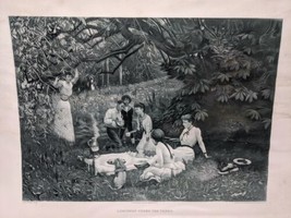 Vintage Luncheon Under The Trees Black And White Art Print 20&quot; X 16&quot; - £25.19 GBP