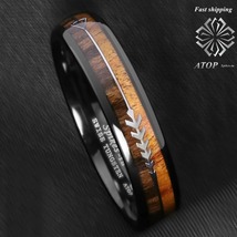 6mm Black Dome Tungsten Ring 2 Style Wood Arrow Wedding Band ATOP Men Jewelry - £24.71 GBP