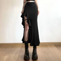 Y2K Gothic Black High Waist Skirt E-Girl Punk Ruffle Split A-line - £14.72 GBP+