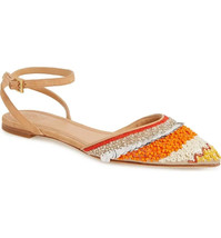 Tory Burch Sz 7.5 Isle Embellished Sandals Beaded Ankle Strp Flat Shoes ... - £102.86 GBP