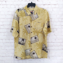 Havana Jacks Cafe Shirt Mens Medium Yellow Floral Silk Hawaiian Postcard... - £19.74 GBP