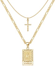 Gold Layered Initial Cross Necklace 14K Gold Plated Layering Square Lett... - $35.08