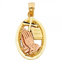 14K Two Tone Gold Religious Praying Hands Pendant - £139.44 GBP