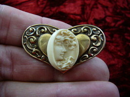 (CT4-33) Mystic Half Crescent Moon Woman Ivory Colored Cameo Pin Pendant Brooch - £23.08 GBP