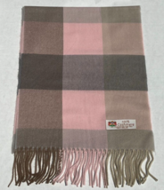 100% CASHMERE SCARF Check Plaid Pink / Gray / Tan Made in England Warm Wool Wrap - £7.58 GBP
