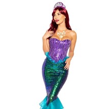 Mermaid Costume Corset Top Sequin Long Skirt Layered Iridescent Shell Tiara 4995 - £78.37 GBP