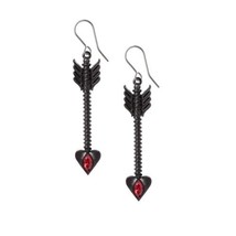 Alchemy Gothic E466 Desire Moi Earrings Cupid Arrow Droppers Red Crystal - $42.00