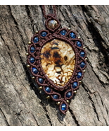 Macrame Pendant with Agate, Handmade Brown Necklace, Boho Gemstone Jewelry - $35.00
