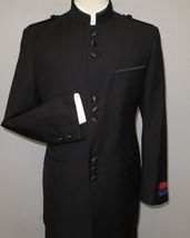 Mens Apollo  King  Banded Collarless suit Chinese Mandarin Wide leg AG91 Black image 2