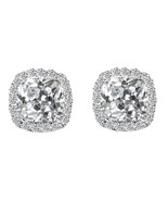Genuine 14k White Gold 7.85mm Cushion Cubic Zirconia Halo Women&#39;s Stud E... - €177,83 EUR