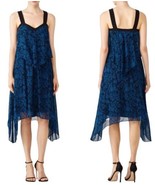 DEREK LAM 10 Crosby Dress Womens 4 Two Tier Cami Midi Silk Blue Midnight... - $88.55