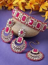 Indian Bollywood Gold Plated Kundan Choker Bridal Necklace Earrings Jewelry SetB - £18.41 GBP