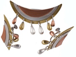 MCM Victoria Sterling/Copper/Brass Mexican Mixed Metals Pin/Screw back earrings - £105.09 GBP