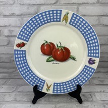 Tabletops Unlimited Fresh Vegetable Dinner Plates 10.75&quot; Tomato Blue Checked - £5.65 GBP