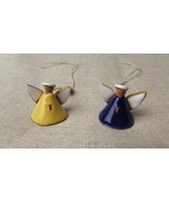 2 Tiny Handcrafted Vintage Hanging Clay Bell Angels, Christmas Decoration - $25.57