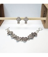 Vintage Silver-tone Cross &amp; Hearts Slide Bracelet &amp; Earrings Matching Se... - £27.24 GBP