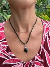 Handmade in Maui Sterling Silver &amp; Austrian Crystal Jet Black pendant w/ satin - £30.18 GBP