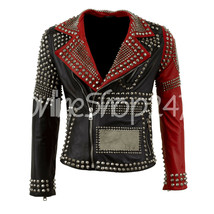 Men&#39;s Unique Philip Plein Custom Multicolor Full Silver Studded Leather Jacket - £279.76 GBP