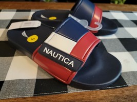 Nautica Bower Athletic Adjustable Slides Sandals Mens Size 9 Navy White &amp; Red - £23.81 GBP