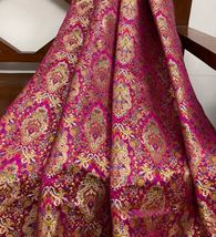 Indian Brocade Fabric Hot Pink And Gold Fabric, Wedding Dress Fabric - N... - $20.49+