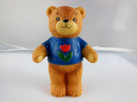 1980 ENESCO LUCY AND ME RIGGLETS TEDDY BEAR 3&quot; TALL blue shirt tulip - £5.51 GBP