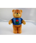 1980 ENESCO LUCY AND ME RIGGLETS TEDDY BEAR 3&quot; TALL blue shirt tulip - $9.49 CAD