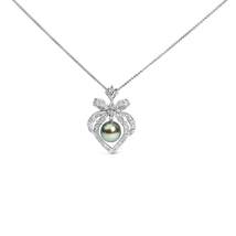 Elegant 18k Diamond and Cultured Black Tahitian Pearl Heart Pendant Necklace - $4,762.00