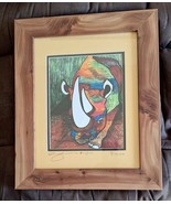 Artist Signed Colorful Rhino Art By Bushman #1 Timothy Adebule EX COND - $45.00