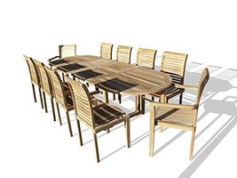 Windsor&#39;s Genuine Grade A Teak 108&quot; Oval Extension Table w/10 Stacking Chairs - £5,314.72 GBP