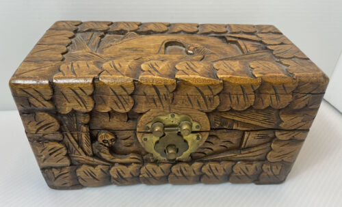Primary image for Large Antique Chinese Hand Carved Camphor Wood Chest 8 By 4 By 4 Inches