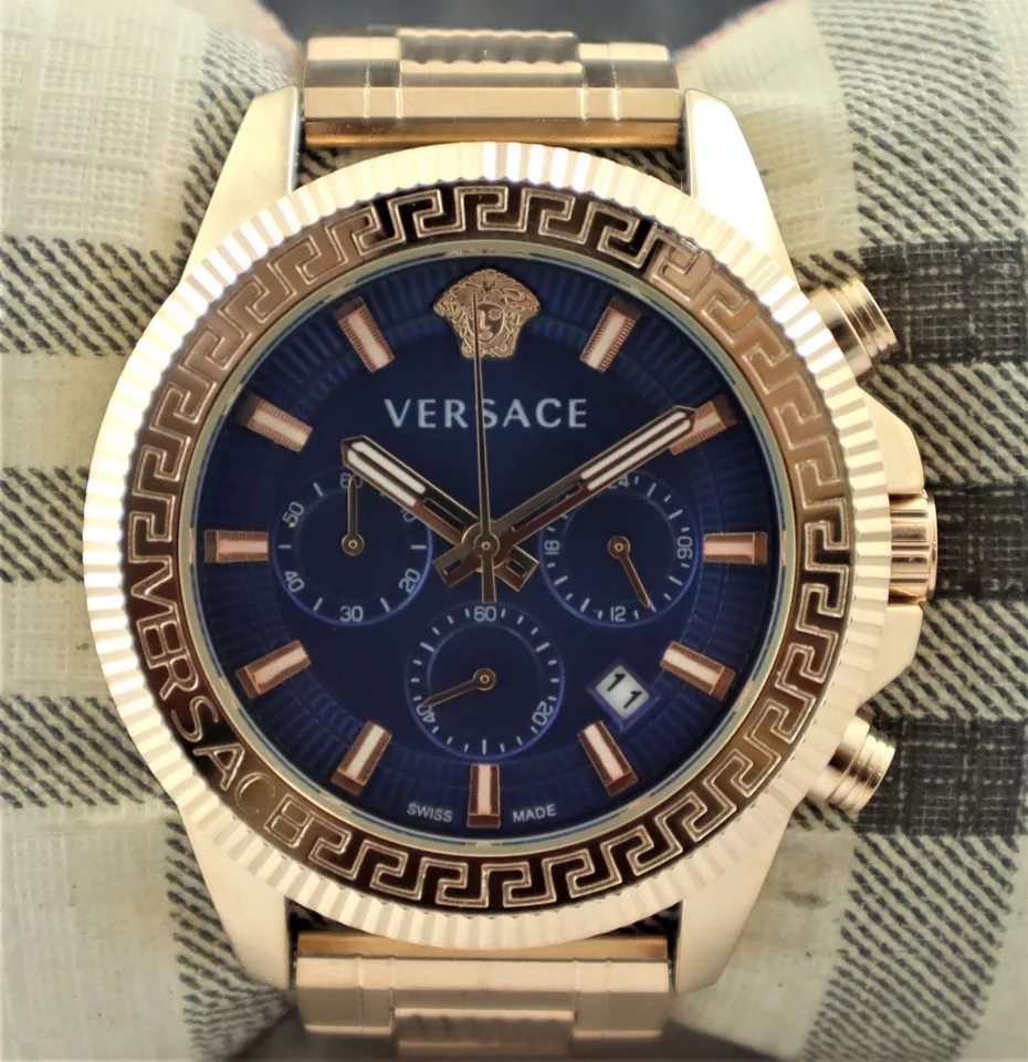 Casual VERSACE Men Chronograph Blue Dial with Date Quartz Working Wristwatch - £71.00 GBP