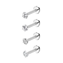 4PCS Heart Crystal Tragus Piercing Earring Set Flat Labret Piercing Set Lip Ring - £16.22 GBP