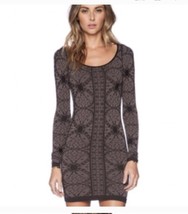 Brown and black long sleeve printed dress nwot - $237.71 MXN