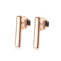 Minimalist 925 Sterling Silver Stud Earrings Modern Bar Design Rose Gold Flashed - £34.63 GBP