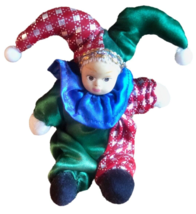 Miniature Porcelain Face Soft Body Clown Joker Jester Doll Colorful Beanbag 6&quot; - £11.87 GBP