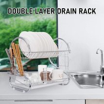 MAXPERKX 2-Tier Dish Drainer Rack - Kitchen Drying Bowl Plate Holder Stand With  - £11.15 GBP