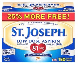 St. Joseph Low Dose Aspirin, 81 mg, 150 Enteric Coated Tablets - £6.21 GBP