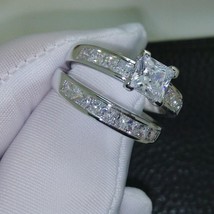 2Ct Princess Lab-Created Diamond 14K White Gold Over Engagement Bridal Ring Sets - £99.41 GBP