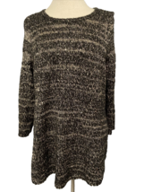 Chico&#39;s Black and Silver Sequin Knit Open-Shoulder Sweater, Women&#39;s Size 2 (L) - £8.89 GBP