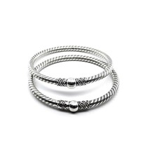 Cute Hollow Real Silver Oxidized Bangle Bracelet Pair - 6.3 CM - £50.06 GBP