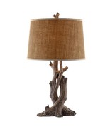 Gold Wood Table mp Brown Farmhouse Reading Light with Fabric Shade 28&quot; Desk - $142.35