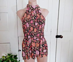 Cynthia Rowley top  halter  Medium black floral smocked  sleeveless New - $18.57