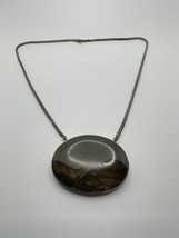 Vintage Natures Art Mountain Motif Stone Sterling Silver Necklace 18.5&quot; NB2 - £40.16 GBP