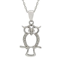 Owl Pendant Necklace with 0.15ct Brilliant White Diamonds Sterling Silver, 18&quot; - £63.11 GBP