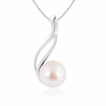 ANGARA Solitaire Japanese Akoya Pearl Swirl Pendant in 14K Solid Gold | 18&quot;Chain - £444.00 GBP